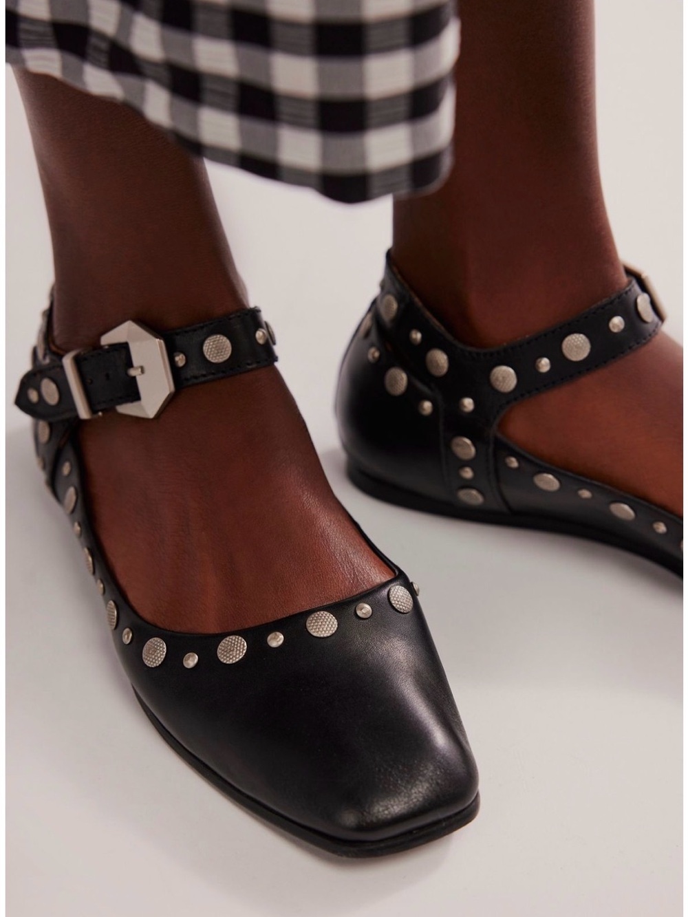 Free People-Studded Black Leather Women’s Loafers